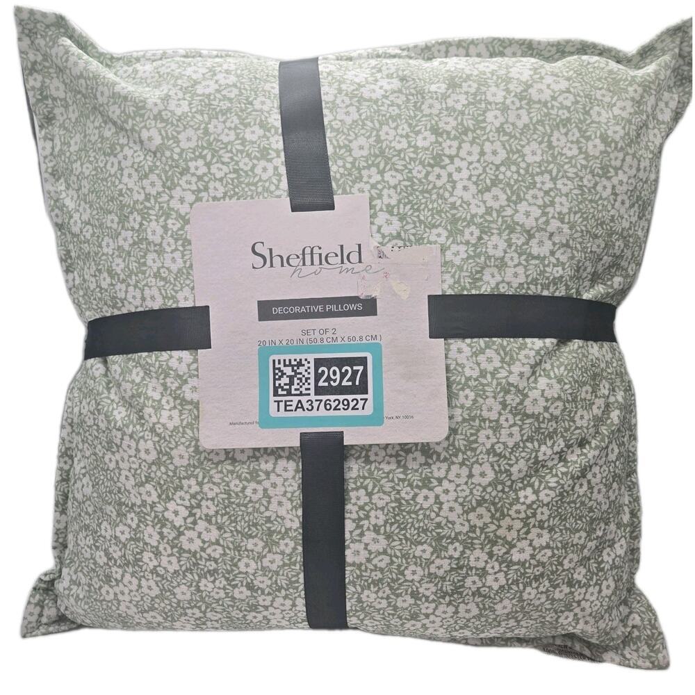 Sheffield Home Set Of 2 Accent Pillows Sage Green White Floral 20x20" Cottagecor